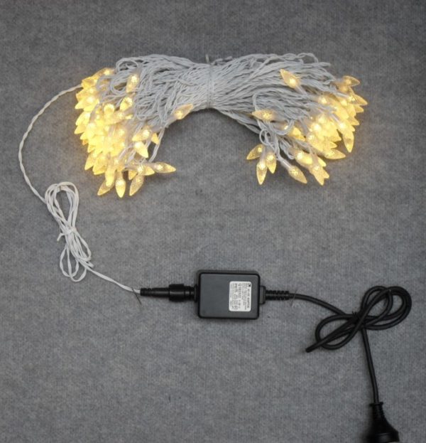 Commercial Christmas Lights LED x 104 Warm White light ACORN Capped with White cord Indoor