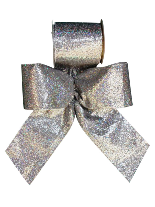 Christmas Bow Silver Lame with Sparkles 8cm (Pack of 8)