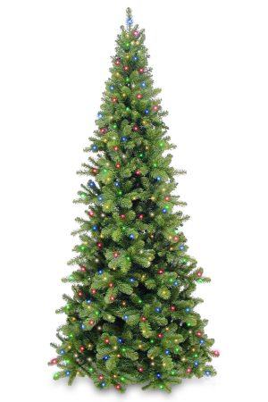 10ft Pencil Pine Christmas Tree Green 3.05m Hinged Prelit