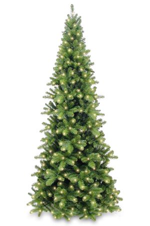 12ft Pencil Pine Christmas Tree Green 3.66m Hinged Prelit