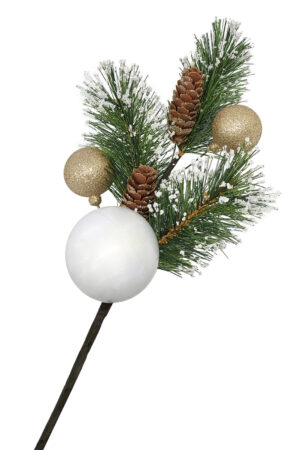 18 inch Green with Snow tipped Pine Spray with Pine Cones and Balls 46cm