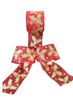 Ribbon with Holly Print