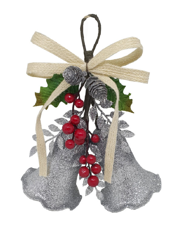 Bell Double Christmas Decoration 26cm Silver