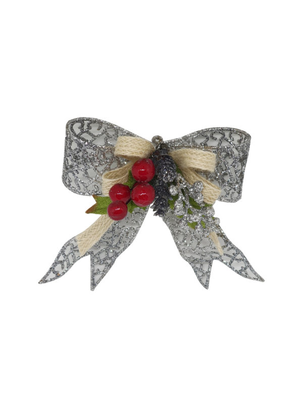 5 inch Bow Christmas Decoration 13cm Silver