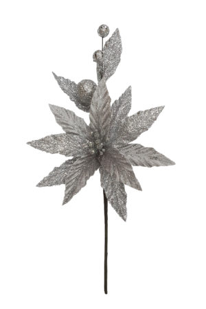 13.5 inch Poinsettia Pick 34cm Silver