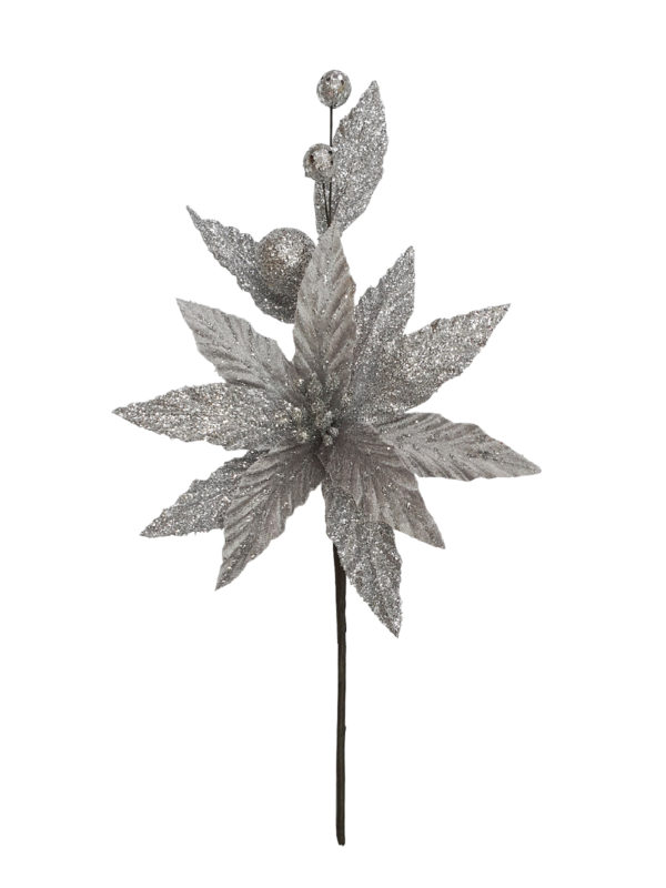 13.5 inch Poinsettia Pick 34cm Silver