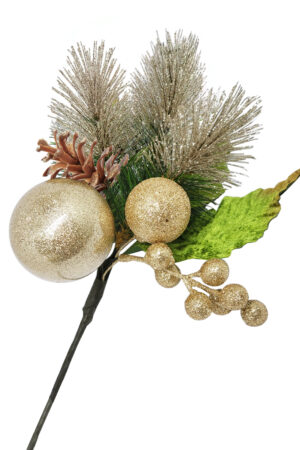 18 inch Gold Dipped Pine Spray with Pine Cone and Balls 46cm