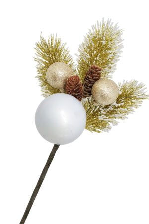 18 inch Golden Snow tipped Pine Spray with Pine Cones and Balls 46cm