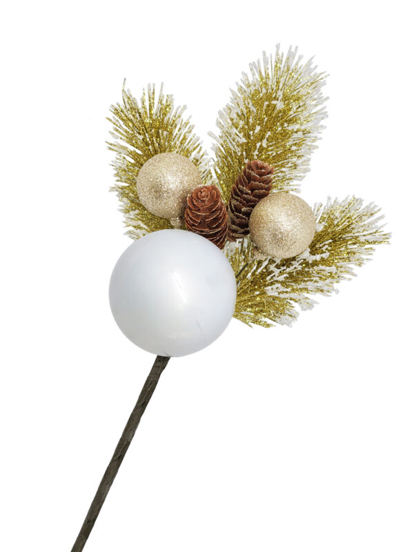 18 inch Golden Snow tipped Pine Spray with Pine Cones and Balls 46cm