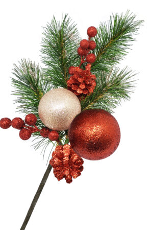 18 inch Pine Spray with Gold Tips and Pine Cone and Balls 46cm